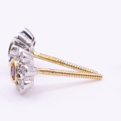 Second Hand 18ct Yellow Gold Ruby and Diamond Cluster Stud Earrings
