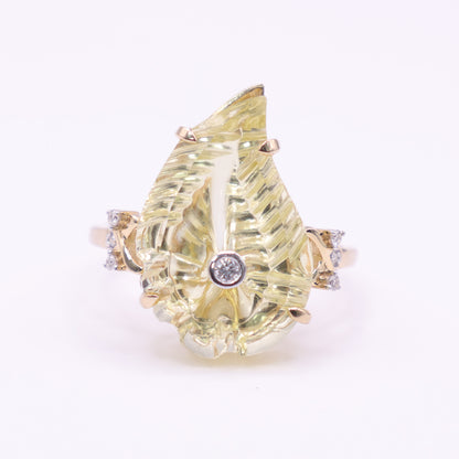 Second Hand 9ct Gold Yellow Stone and Diamond Ring