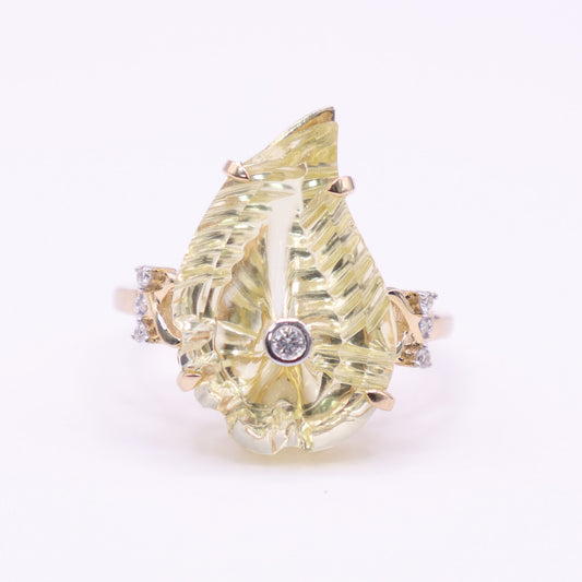 Second Hand 9ct Gold Yellow Stone and Diamond Ring