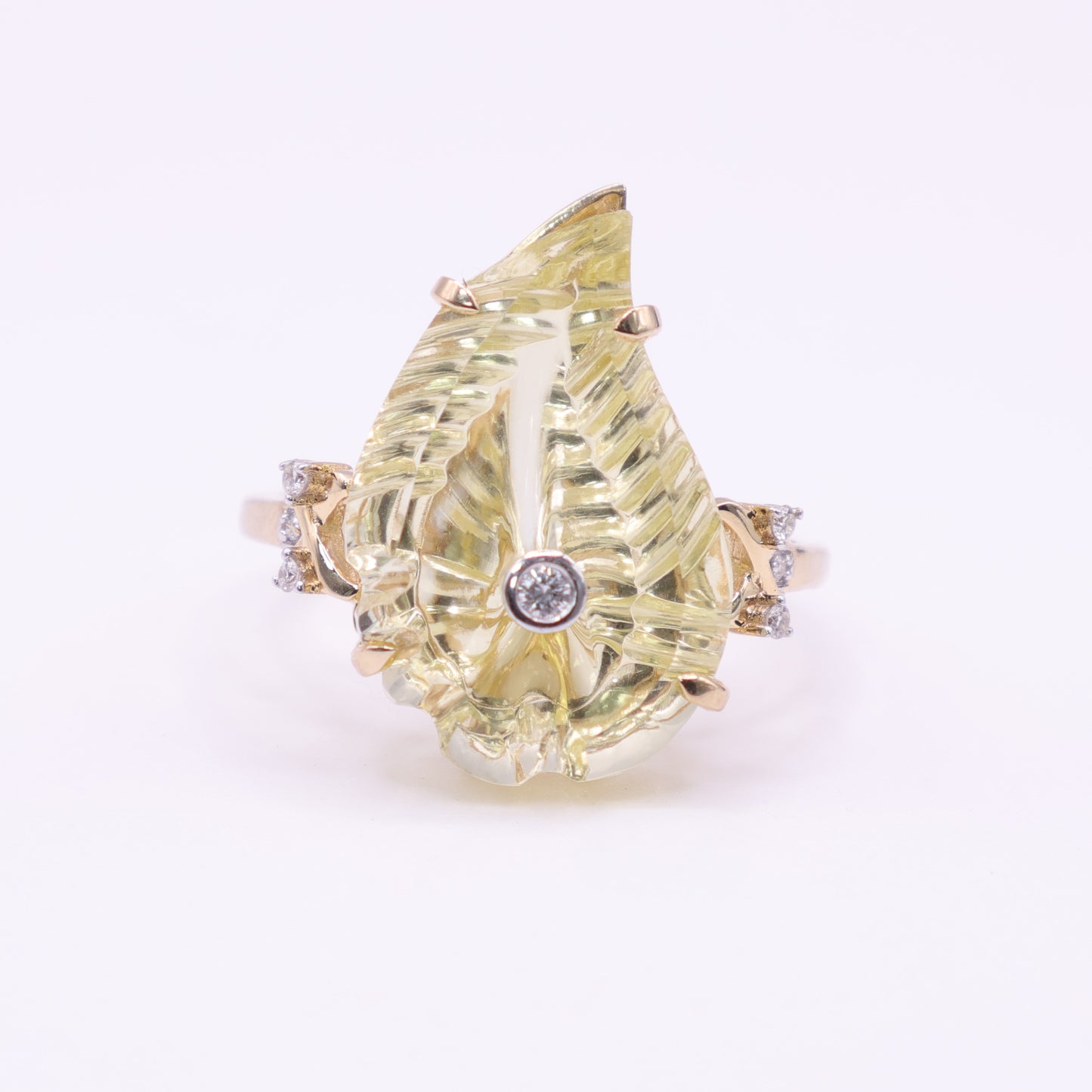 Second Hand 9ct Gold Yellow Stone and Diamond Ring