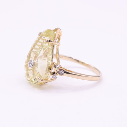 Second Hand 9ct Gold Yellow Stone and Diamond Ring