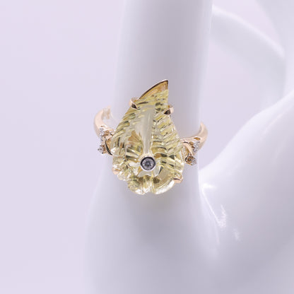 Second Hand 9ct Gold Yellow Stone and Diamond Ring