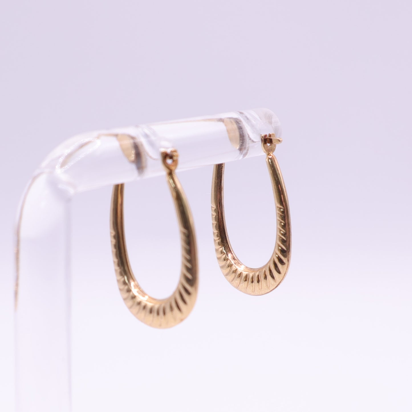 Second-Hand 9ct Gold Engraved Oval Hoop Earrings