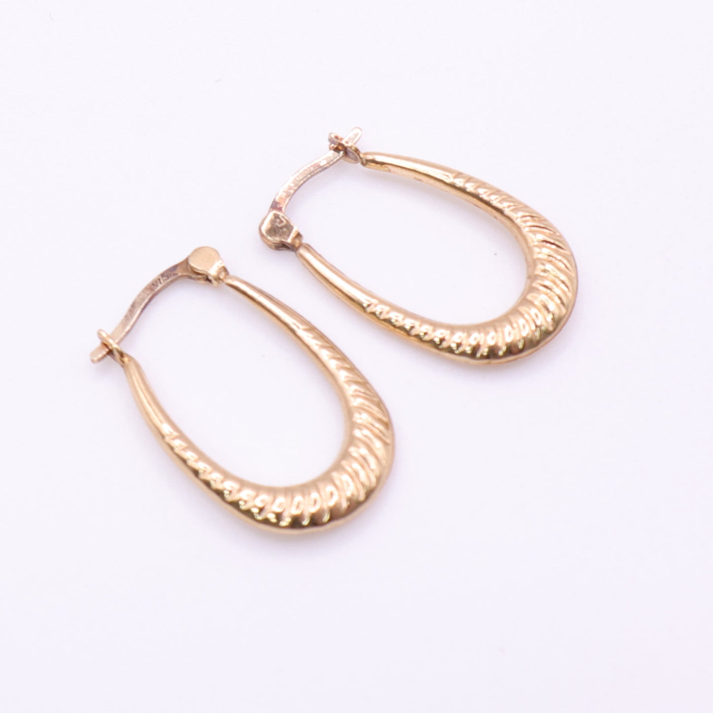 Second-Hand 9ct Gold Engraved Oval Hoop Earrings