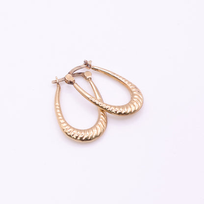 Second-Hand 9ct Gold Engraved Oval Hoop Earrings