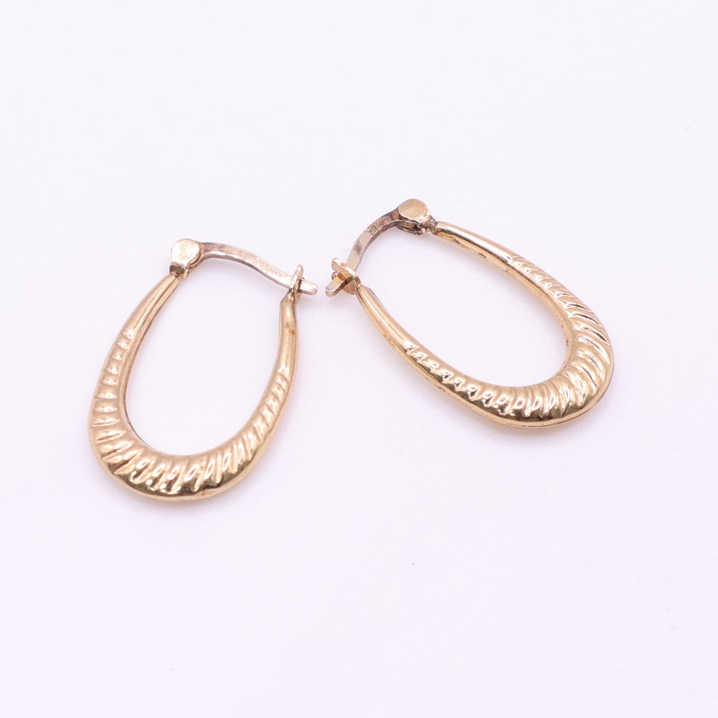 Second-Hand 9ct Gold Engraved Oval Hoop Earrings