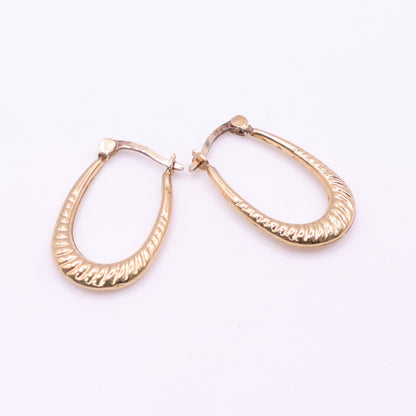 Second-Hand 9ct Gold Engraved Oval Hoop Earrings