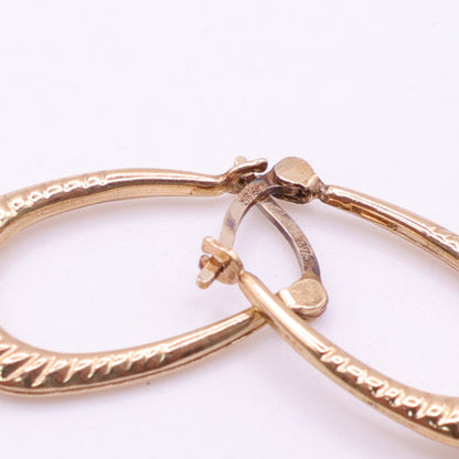 Second-Hand 9ct Gold Engraved Oval Hoop Earrings