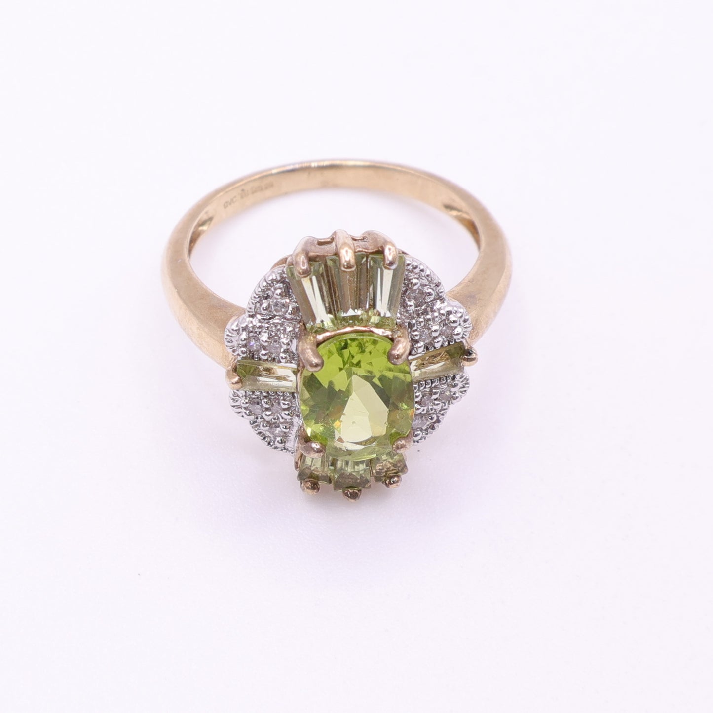 Second-Hand 9ct Gold Peridot and Diamond Cluster Ring