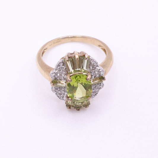 Second-Hand 9ct Gold Peridot and Diamond Cluster Ring
