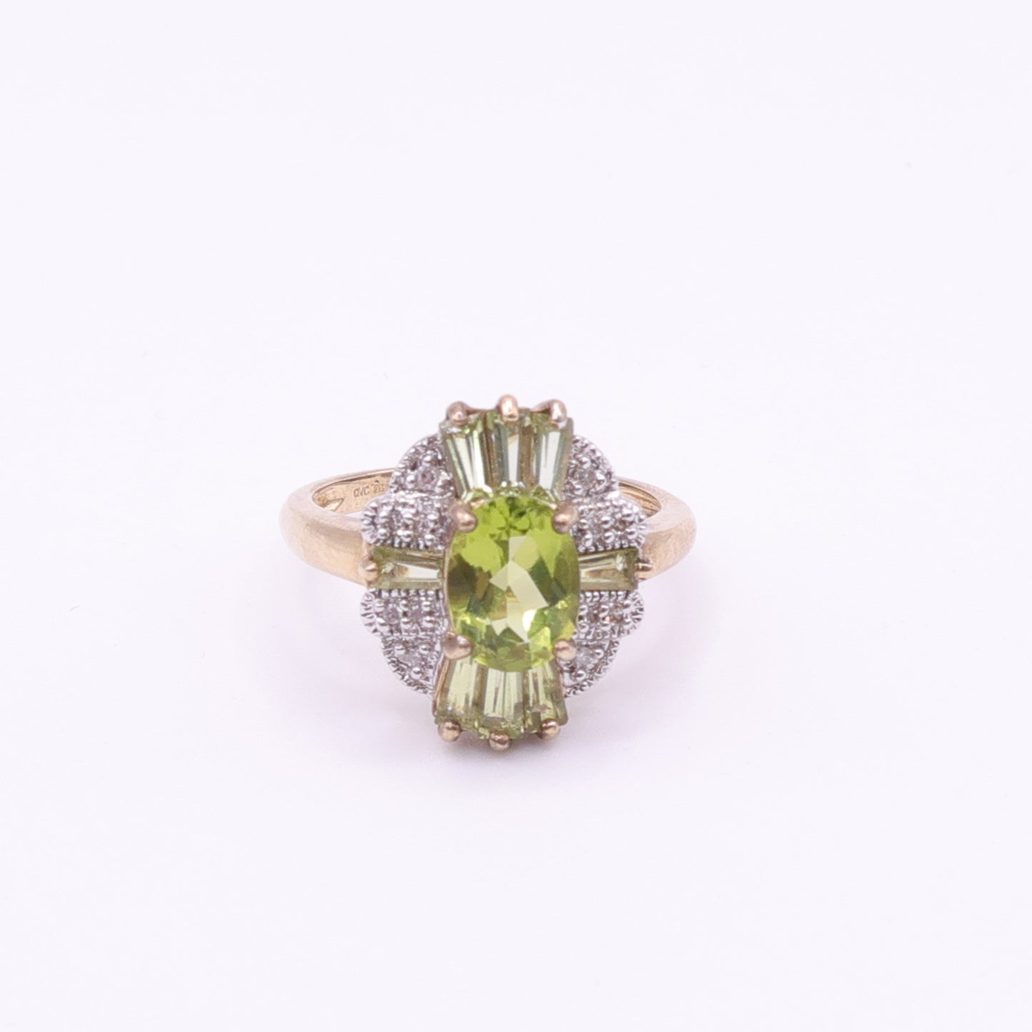 Second-Hand 9ct Gold Peridot and Diamond Cluster Ring