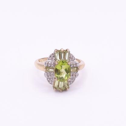 Second-Hand 9ct Gold Peridot and Diamond Cluster Ring