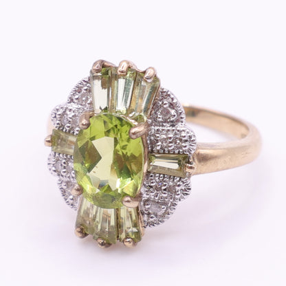 Second-Hand 9ct Gold Peridot and Diamond Cluster Ring