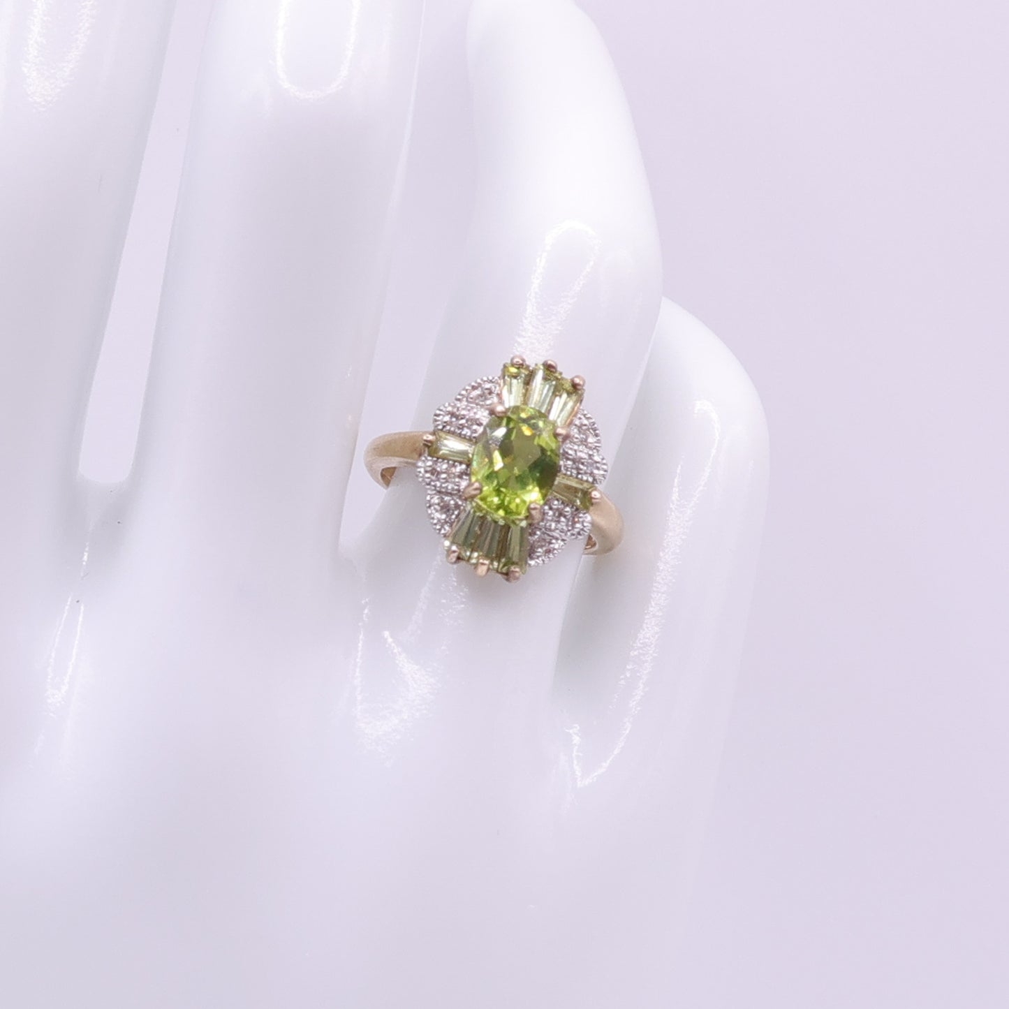 Second-Hand 9ct Gold Peridot and Diamond Cluster Ring