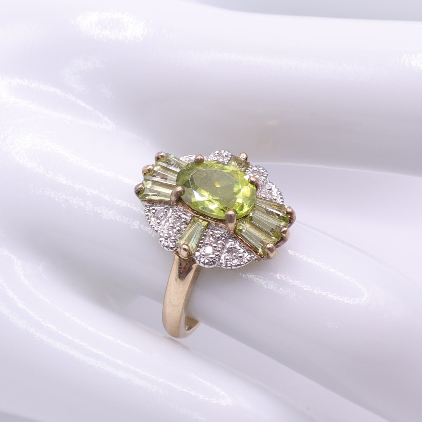 Second-Hand 9ct Gold Peridot and Diamond Cluster Ring