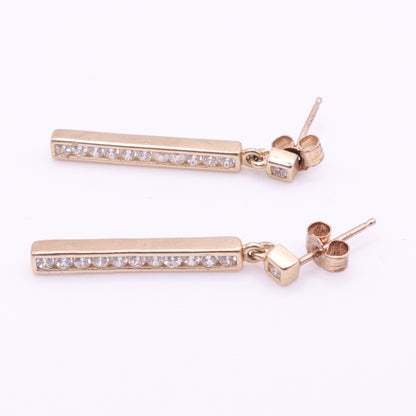 Second-Hand 9ctYellow  Gold Stone-Set Bar Drop Earrings