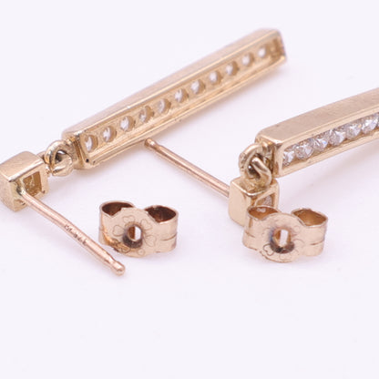Second-Hand 9ctYellow  Gold Stone-Set Bar Drop Earrings