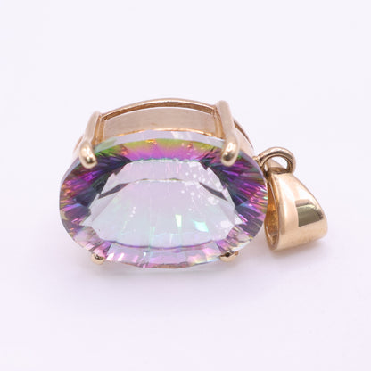 Second-Hand 9ct Yellow Gold Iridescent Oval Gemstone Pendant
