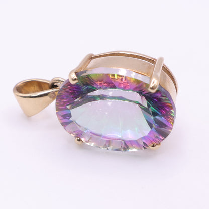 Second-Hand 9ct Yellow Gold Iridescent Oval Gemstone Pendant