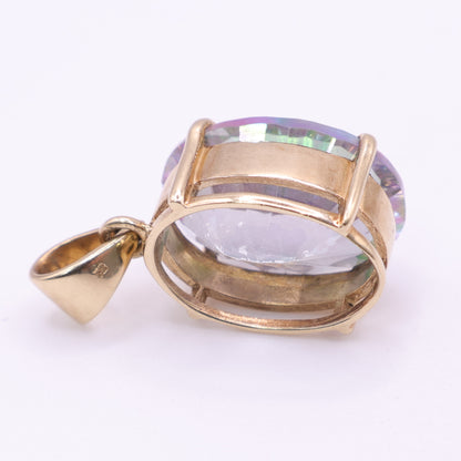 Second-Hand 9ct Yellow Gold Iridescent Oval Gemstone Pendant