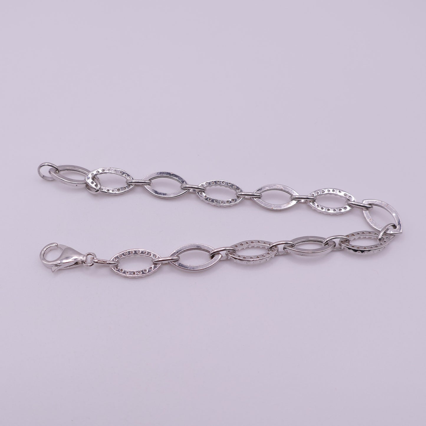 Second Hand 9ct White Gold Oval Link Bracelet with Pavé Set CZ Accents