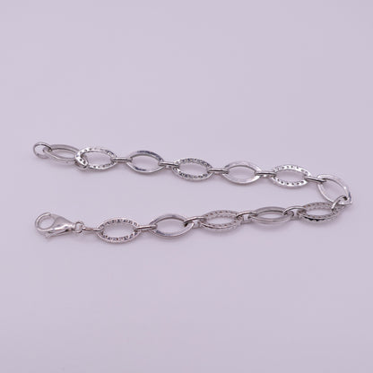 Second Hand 9ct White Gold Oval Link Bracelet with Pavé Set CZ Accents