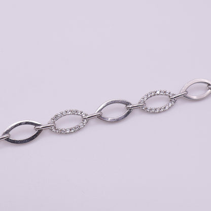 Second Hand 9ct White Gold Oval Link Bracelet with Pavé Set CZ Accents