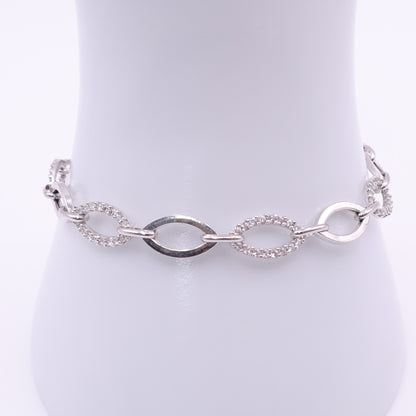 Second Hand 9ct White Gold Oval Link Bracelet with Pavé Set CZ Accents