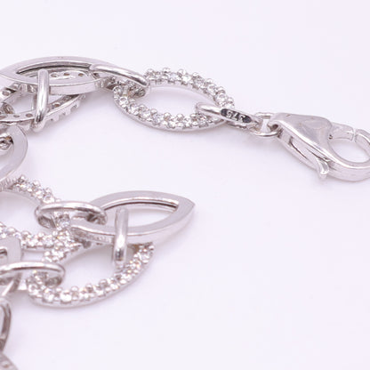 Second Hand 9ct White Gold Oval Link Bracelet with Pavé Set CZ Accents
