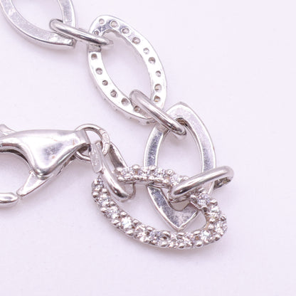 Second Hand 9ct White Gold Oval Link Bracelet with Pavé Set CZ Accents