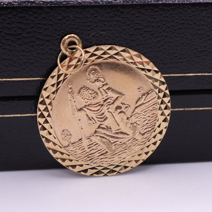Second-Hand 9ct Yellow Gold Saint Christopher Pendant with Diamond Cut Border