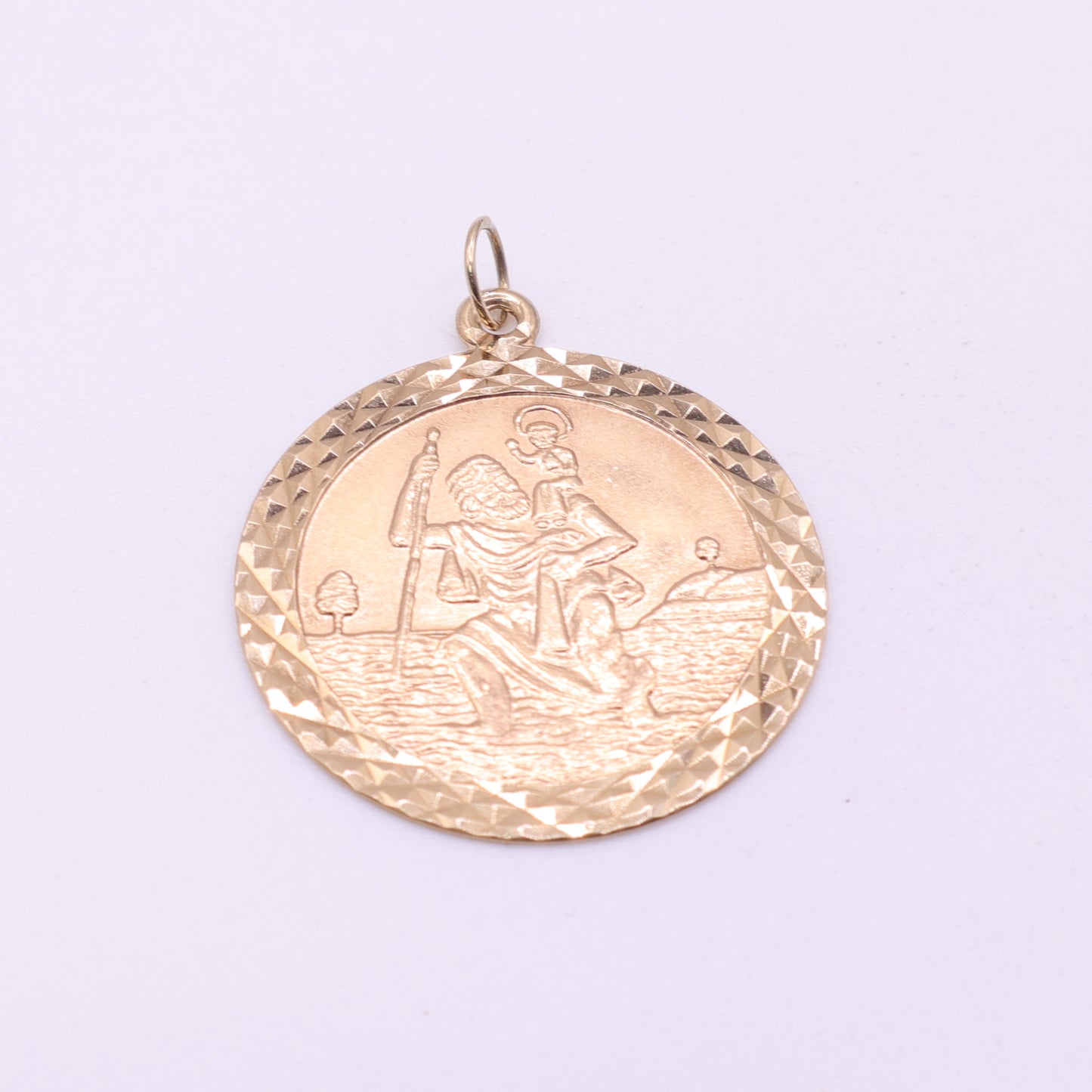 Second-Hand 9ct Yellow Gold Saint Christopher Pendant with Diamond Cut Border