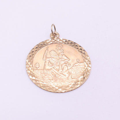 Second-Hand 9ct Yellow Gold Saint Christopher Pendant with Diamond Cut Border