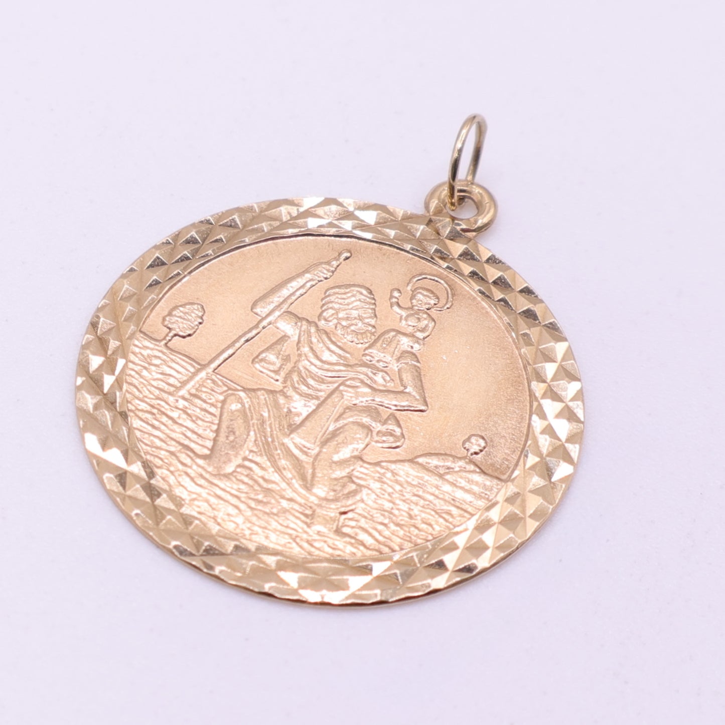 Second-Hand 9ct Yellow Gold Saint Christopher Pendant with Diamond Cut Border