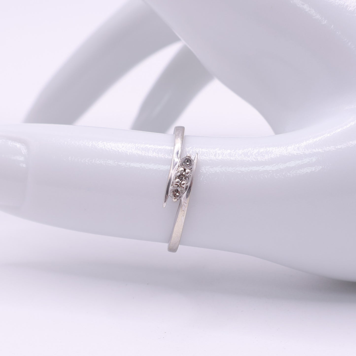 9ct White Gold Diamond Trilogy Curved Detail Ring