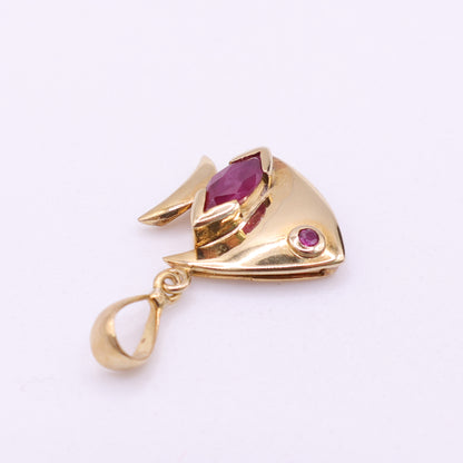 Second-Hand 9ct Yellow Gold Fish Pendant with Pink Stones