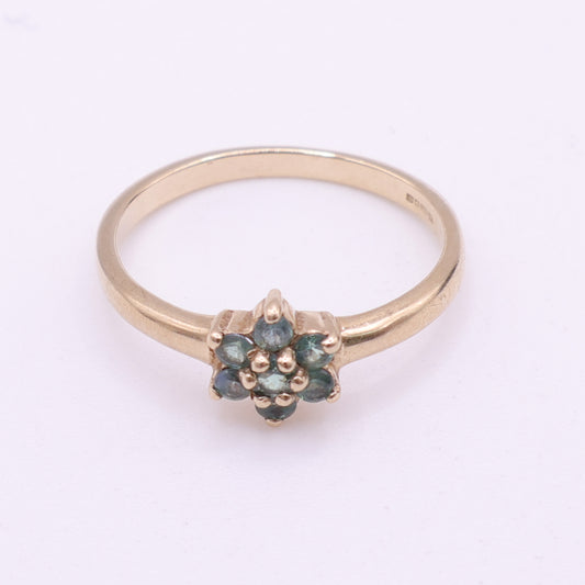 Second-Hand 9ct Yellow Gold Green Stone Cluster Ring