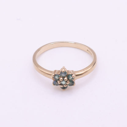Second-Hand 9ct Yellow Gold Green Stone Cluster Ring
