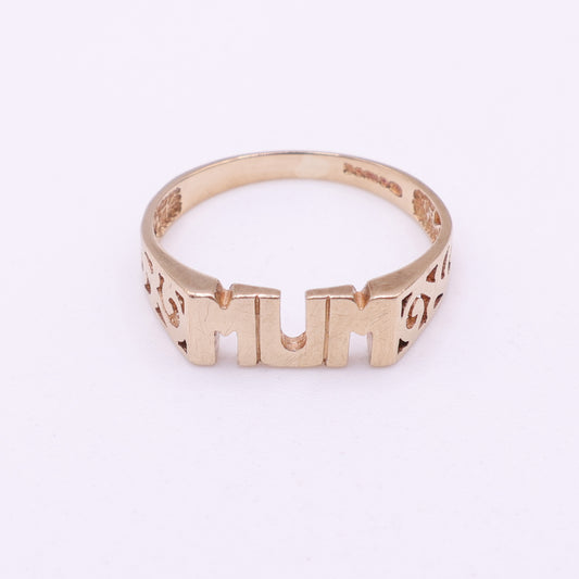 Second-Hand 9ct Yellow Gold ‘MUM’ Cut-Out Ring