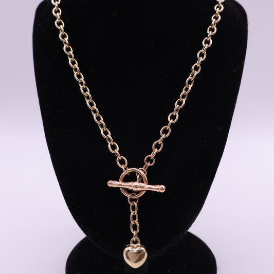 Second-Hand 9ct Yellow Gold T-Bar Chain with Heart Drop
