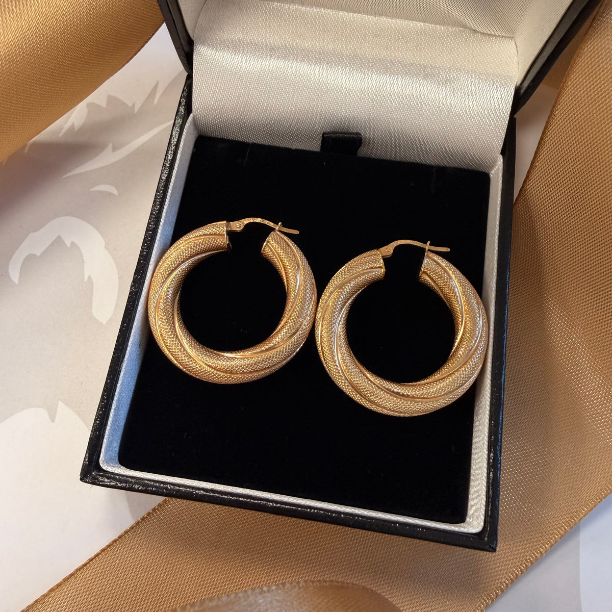 9ct Yellow Gold Textured Hoop Earrings