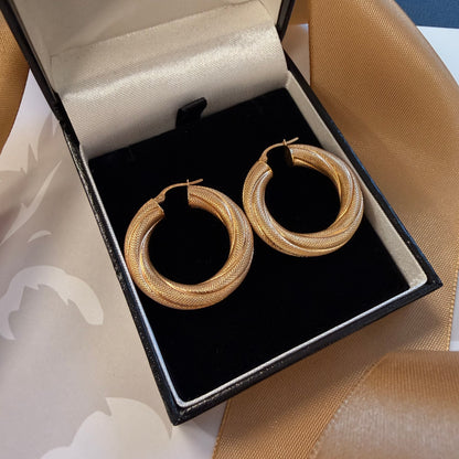 9ct Yellow Gold Textured Hoop Earrings