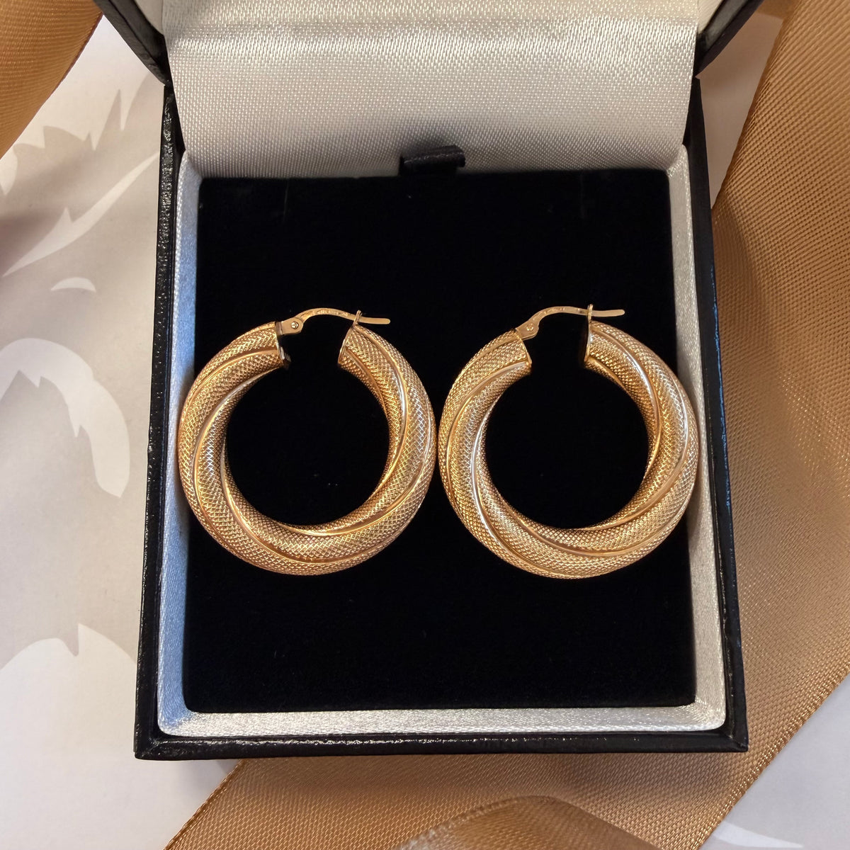 9ct Yellow Gold Textured Hoop Earrings