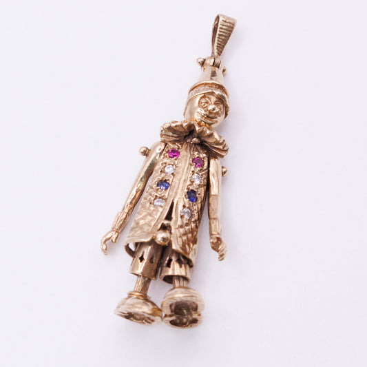 Second-Hand 9ct Yellow Gold Articulated Clown Charm with Coloured Stones