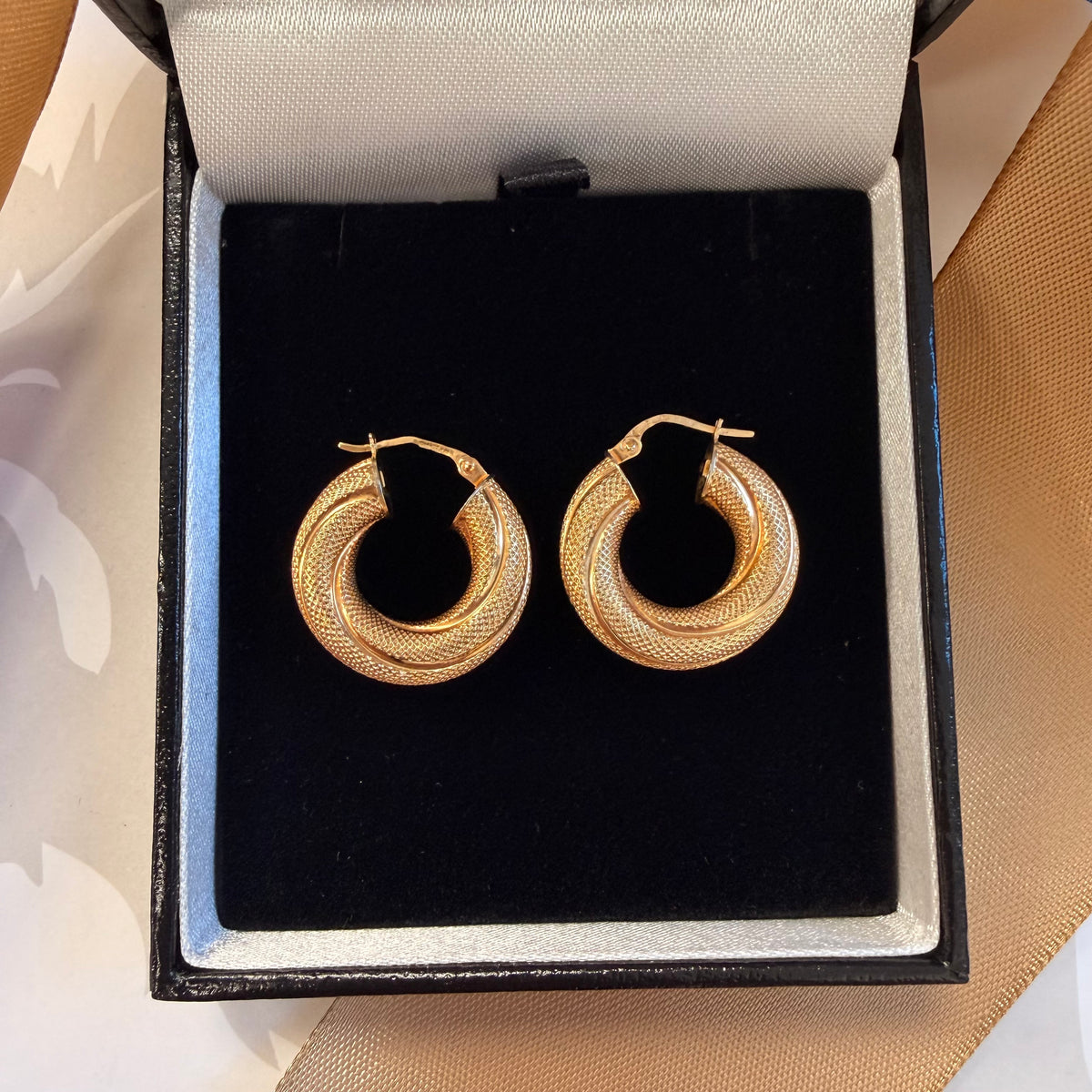 9ct Yellow Gold Textured Hoop Earrings