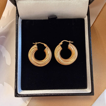 9ct Yellow Gold Textured Hoop Earrings