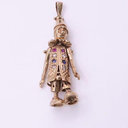 Second-Hand 9ct Yellow Gold Articulated Clown Charm with Coloured Stones