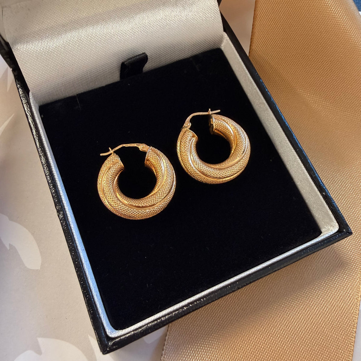 9ct Yellow Gold Textured Hoop Earrings