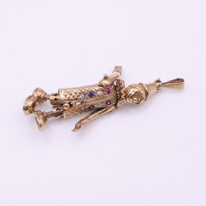 Second-Hand 9ct Yellow Gold Articulated Clown Charm with Coloured Stones