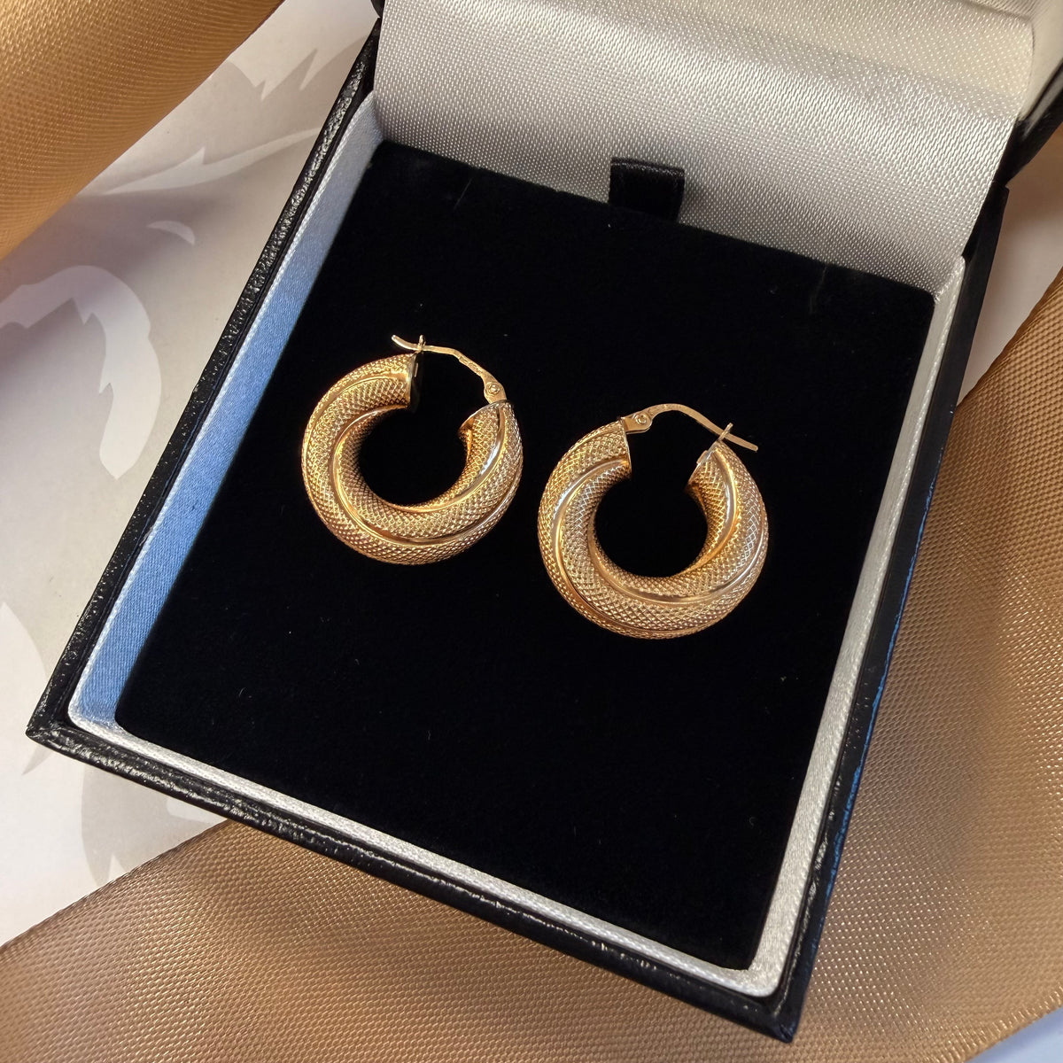 9ct Yellow Gold Textured Hoop Earrings